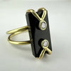 Midcentury 18k Gold Onyx and Diamond Ring Size 5.25