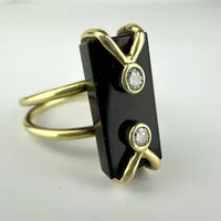 Midcentury 18k Gold Onyx and Diamond Ring Size 5.25