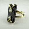Midcentury 18k Gold Onyx and Diamond Ring Size 5.25