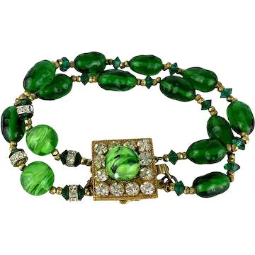 Miriam Haskell Green Gripoix Glass Bracelet