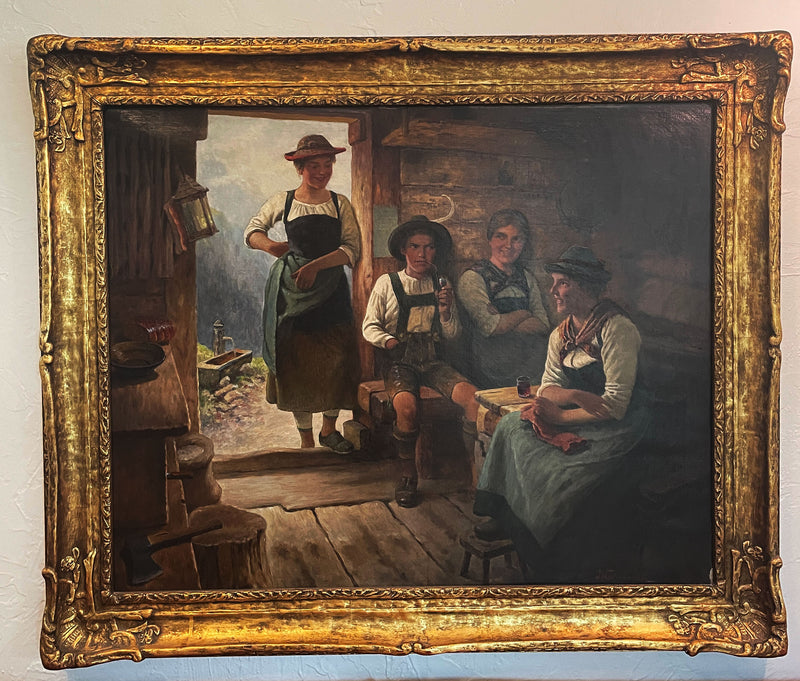 Antique M Wachsmuth Oil Painting Eine Geselige Runde