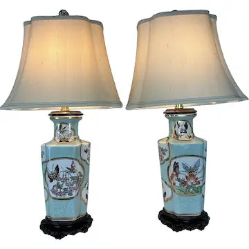 Pair of Vintage Chinese Porcelain Chinoiserie Lamps