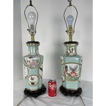 Pair of Vintage Chinese Porcelain Chinoiserie Lamps
