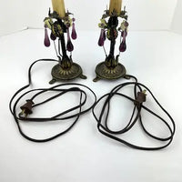 Pair of Vintage Table Lamps with Amethyst Drops and Czech Bead Covers