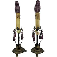 Pair of Vintage Table Lamps with Amethyst Drops and Czech Bead Covers