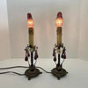 Pair of Vintage Table Lamps with Amethyst Drops and Czech Bead Covers