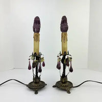 Pair of Vintage Table Lamps with Amethyst Drops and Czech Bead Covers