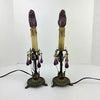 Pair of Vintage Table Lamps with Amethyst Drops and Czech Bead Covers