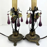 Pair of Vintage Table Lamps with Amethyst Drops and Czech Bead Covers