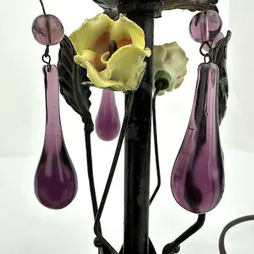 Pair of Vintage Table Lamps with Amethyst Drops and Czech Bead Covers
