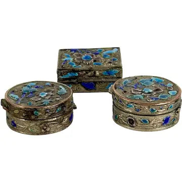 Set of Three Chinese Miniature Enameled Pill Boxes