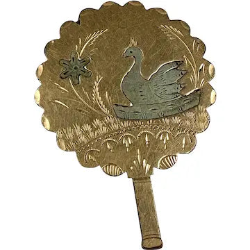 Silver and Gold Filled Engraved Swan Mourning Brooch