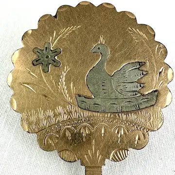 Silver and Gold Filled Engraved Swan Mourning Brooch