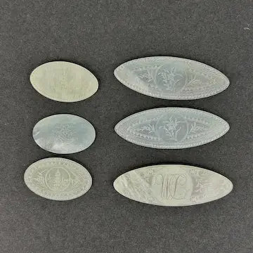 Six Oval Antique Chinese Mother of Pearl Gaming Tokens