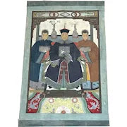 Very Large Vintage Hand Painted Chinese Ancestor Portrait on Canvas