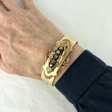 Victorian 14k Gold & Diamond Hinged Bracelet