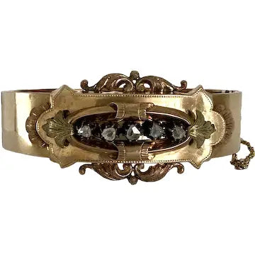 Victorian 14k Gold & Diamond Hinged Bracelet