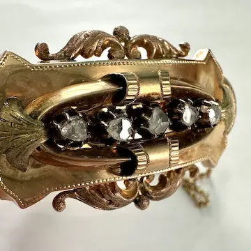 Victorian 14k Gold & Diamond Hinged Bracelet