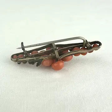 Victorian Coral and Seed Pearl Brooch