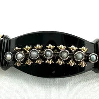 Victorian French Jet Mourning Bar Brooch with Seed Pearls