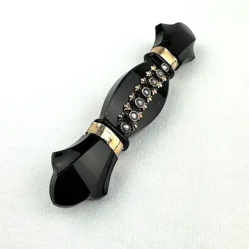 Victorian French Jet Mourning Bar Brooch with Seed Pearls