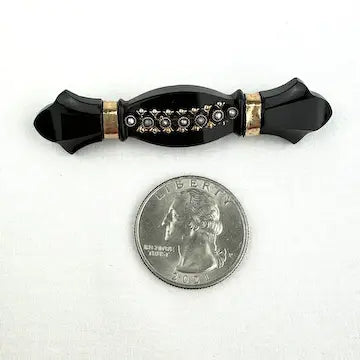 Victorian French Jet Mourning Bar Brooch with Seed Pearls