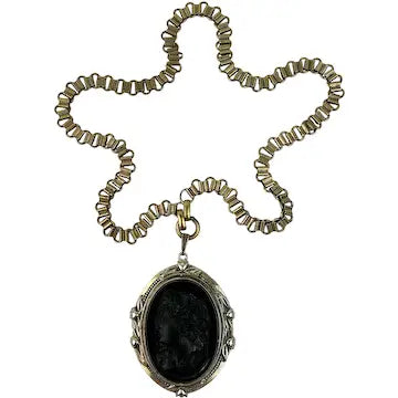 Victorian Revival Cameo Locket Necklace on a Book Chain