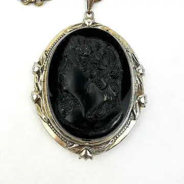 Victorian Revival Cameo Locket Necklace on a Book Chain