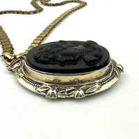 Victorian Revival Cameo Locket Necklace on a Book Chain