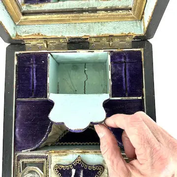 Victorian Wood Marquetry Sewing Vanity Box with 2 Fragrance Bottles