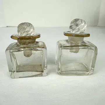 Victorian Wood Marquetry Sewing Vanity Box with 2 Fragrance Bottles