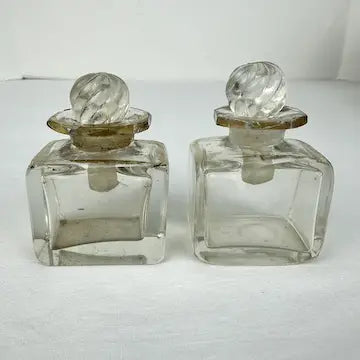Victorian Wood Marquetry Sewing Vanity Box with 2 Fragrance Bottles