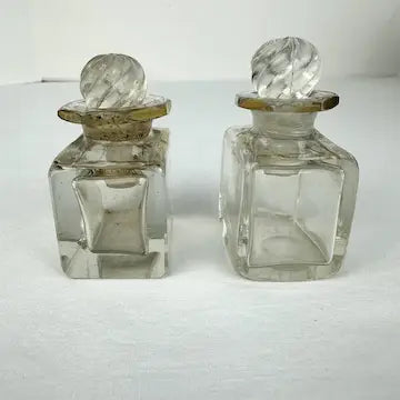 Victorian Wood Marquetry Sewing Vanity Box with 2 Fragrance Bottles