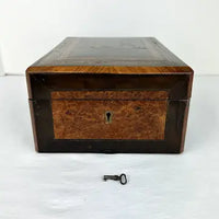 Victorian Wood Marquetry Sewing Vanity Box with 2 Fragrance Bottles
