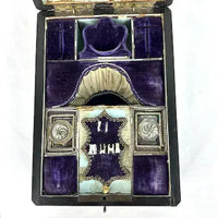 Victorian Wood Marquetry Sewing Vanity Box with 2 Fragrance Bottles