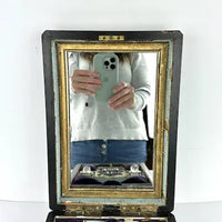 Victorian Wood Marquetry Sewing Vanity Box with 2 Fragrance Bottles