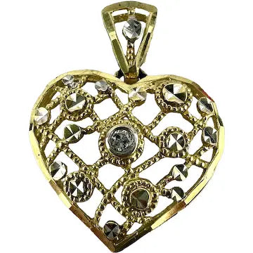 Vintage 10k Gold Diamond Heart Pendant