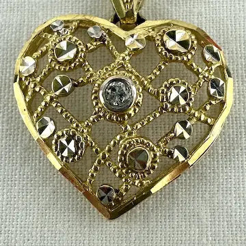 Vintage 10k Gold Diamond Heart Pendant