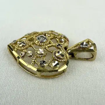 Vintage 10k Gold Diamond Heart Pendant
