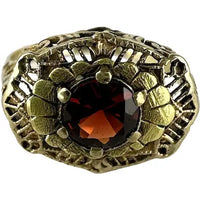 Vintage 10k Gold Filigree Garnet Ring