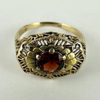 Vintage 10k Gold Filigree Garnet Ring
