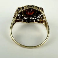 Vintage 10k Gold Filigree Garnet Ring