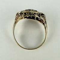 Vintage 10k Gold Filigree Garnet Ring