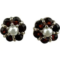Vintage 14k Gold Garnet and Seed Pearl Earrings