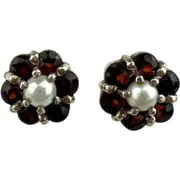 Vintage 14k Gold Garnet and Seed Pearl Earrings