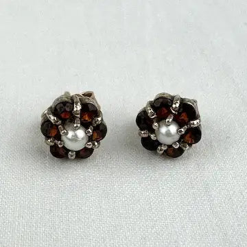 Vintage 14k Gold Garnet and Seed Pearl Earrings