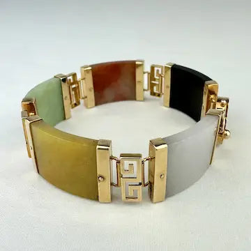 Vintage 14k Gold Jade Link Bracelet