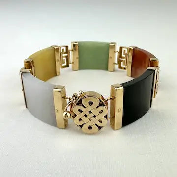 Vintage 14k Gold Jade Link Bracelet