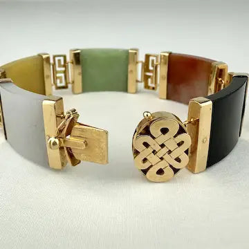 Vintage 14k Gold Jade Link Bracelet