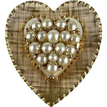 Vintage 14k Gold Pearl Heart Brooch or Pendant